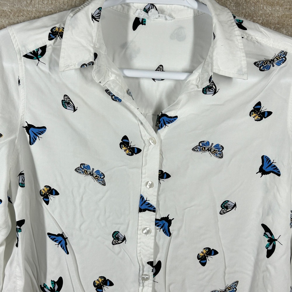 Jane + Delancey Womens Boho Butterfly Print Rayon Button Up Shirt White 1X